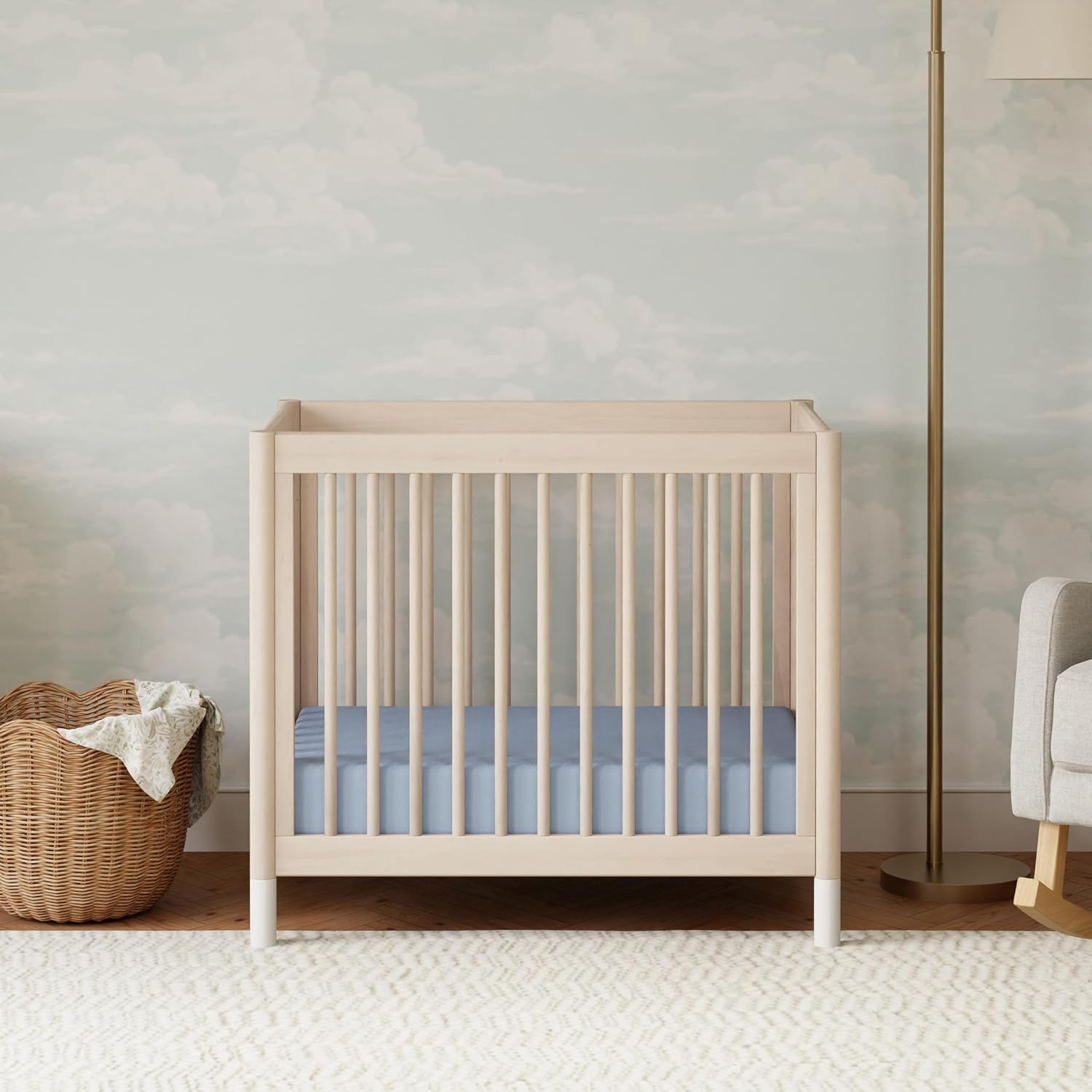 Babyletto Gelato 4-in-1 Convertible Mini Crib in Washed Natural and White, Greenguard Gold Certified