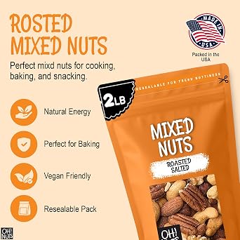 Oh! Nuts Mixed Nuts Roasted Salted - 2 lb - Salted Mixed Nuts - Cashews, Walnuts, Hazelnuts, Almonds - Fresh Zip-Seal Bag