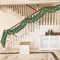 Vista 7 de Guirnalda de Navidad Iluminada de 9 Pies (2.7 m), Guirnalda de Navidad a Pilas con Luces, Corona Guirnalda Preencendida para Decoraciones