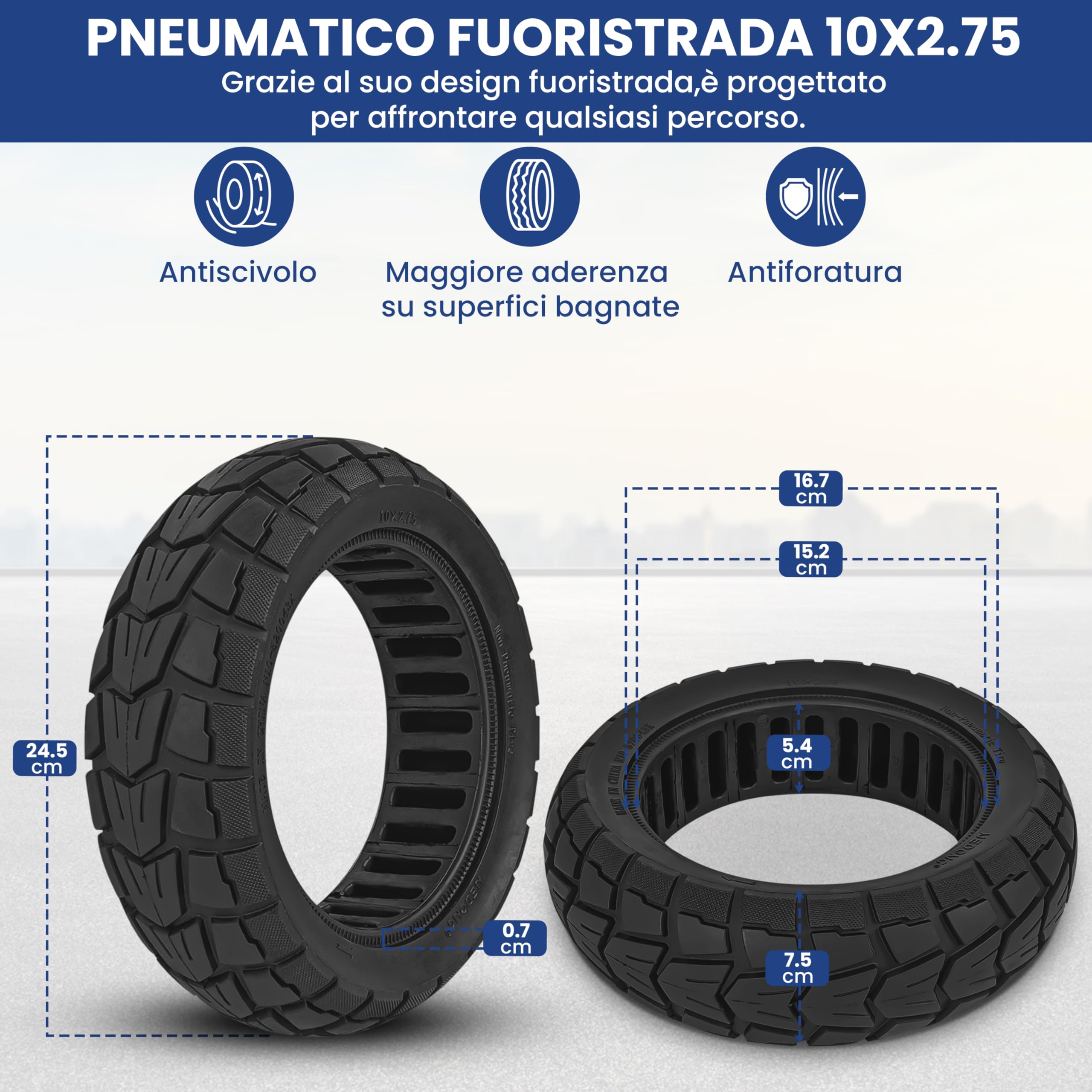 ANSENI Ruote Monopattino Elettrico 10x2.75,Gomme Antiforatura per Scooter Elettrico Smartgyro Speedway/Speedway Pro, Speedway 5,Rockway/Crossover, Dualtron 3,UrbanGlide E-CROSS PRO (1 unità)