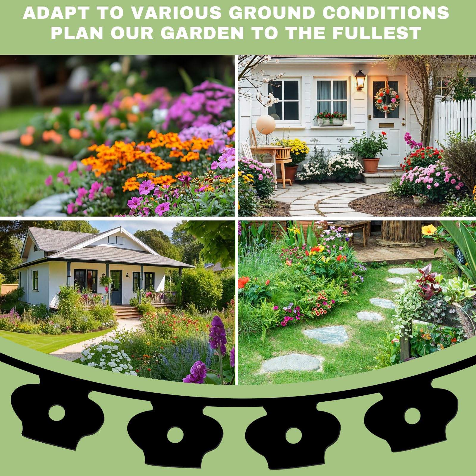 Bordure de Jardin Flexible 10m, Hauteur 5cm, avec 30 Piquets, 1 connecteur et 1 Petite Pelle, pour pelouse, Parterre Jardin. (Noir, 5cmx10m)