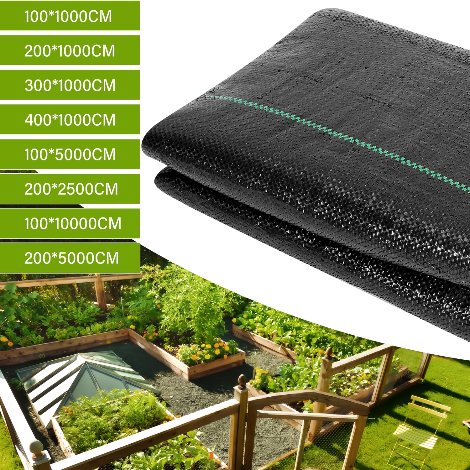 2 vellones para malas hierbas, 2 m x 25 m, tejido para el suelo, permeable al agua y resistente a los desgarros, resistente a los rayos UV, respetuoso con el medio ambiente, para jardín,