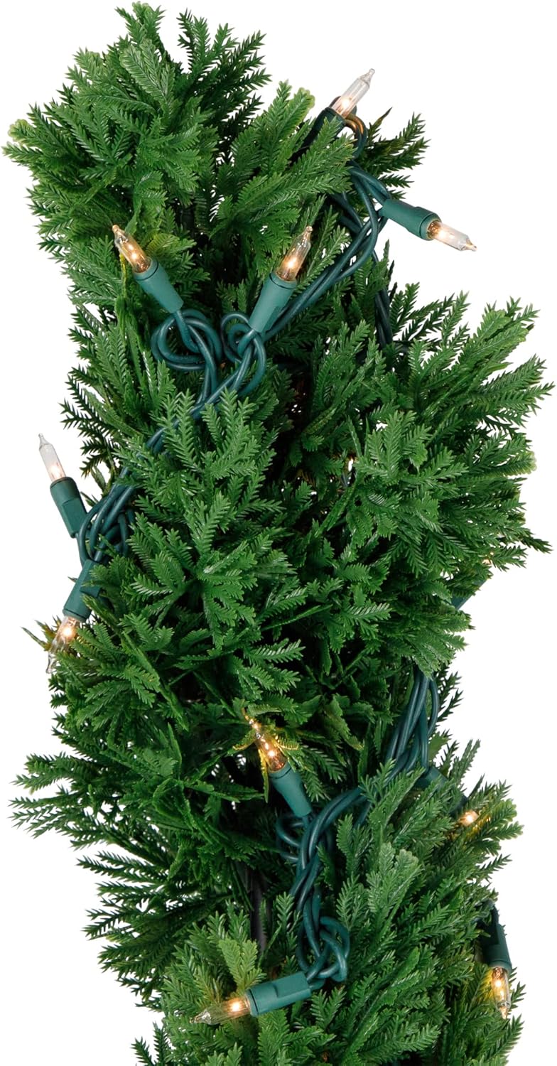 Northlight Pre-Lit Artificial Cedar Spiral Topiary Tree in Urn Style Pot Clear Lights, 5.5', Green