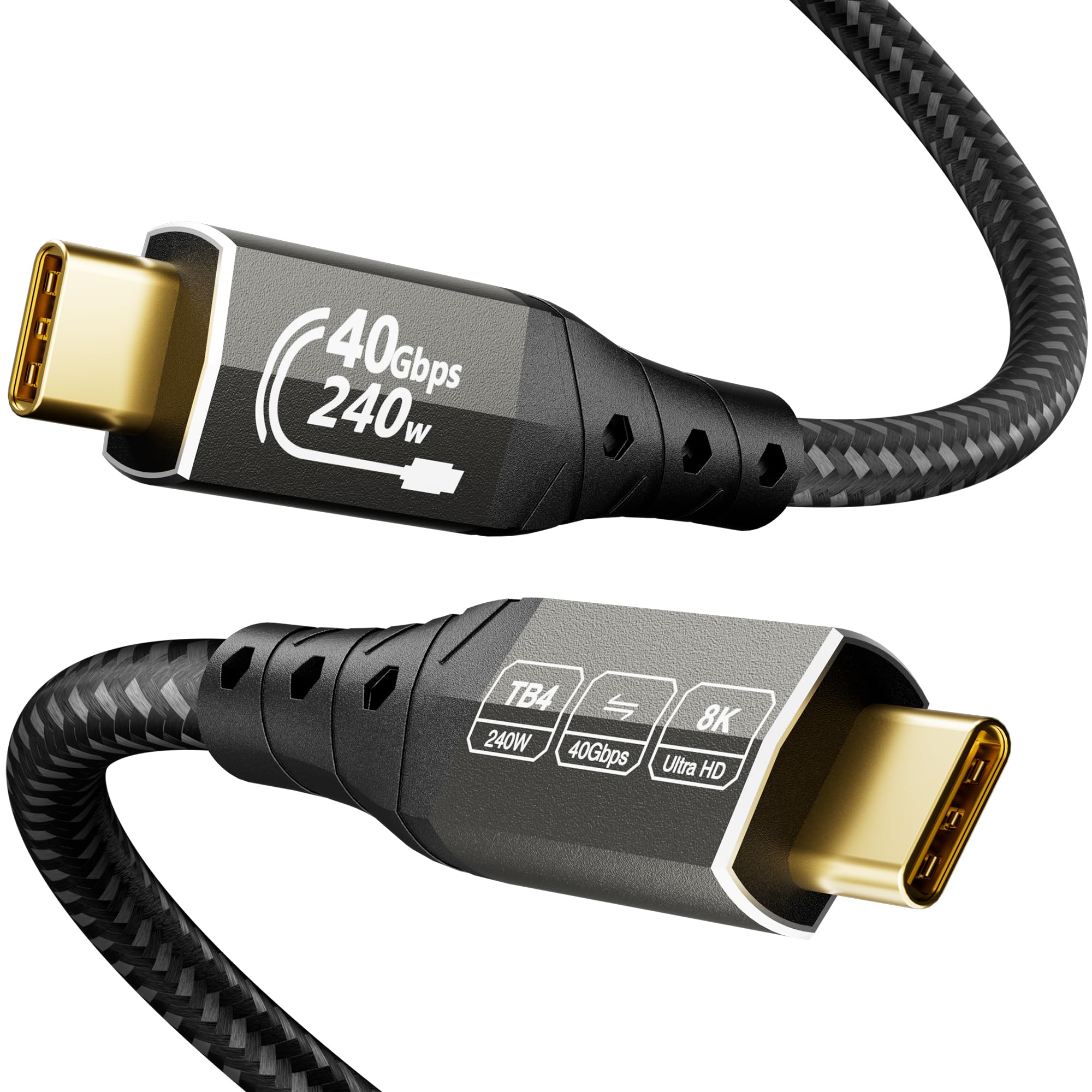 ZIKNYDO Cavo Thunderbolt 4 40 Gbps da 2 metri, 240W Cavo USB 4, monitor USB C 8K/4K, cavo USBC Thunderbolt per Thunderbolt 5, Thunderbolt 3, Serie iPhone 16, SSD, MacBook, eGPU, monitor, laptop