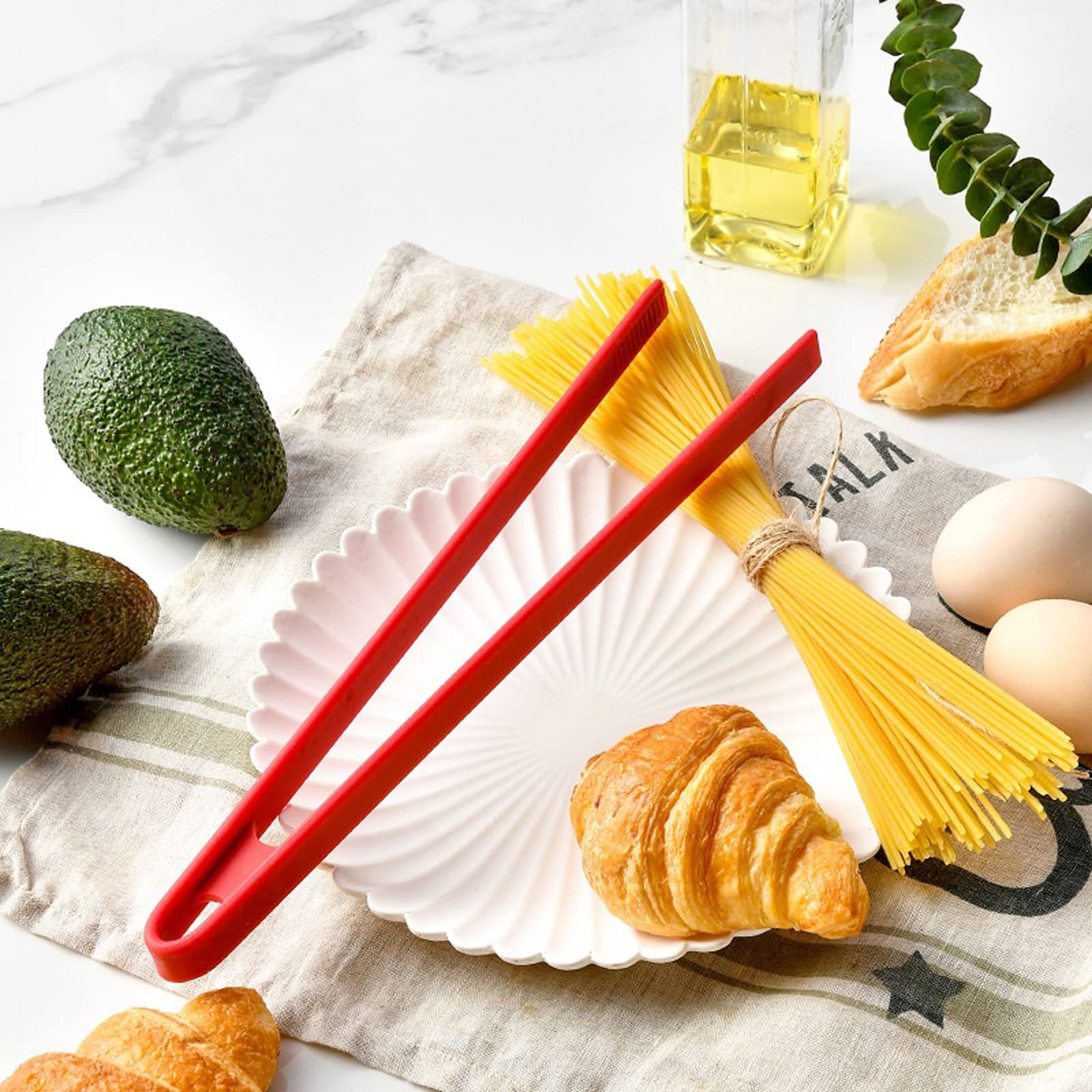 MRKU Pinza de Silicona para cocinar Alimentos, Pinza para Pan, Resistente al Calor, Mango Largo