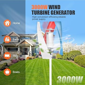 3000W Wind Turbine Generator Kit,12V/24V Vertical Axis Wind Turbine