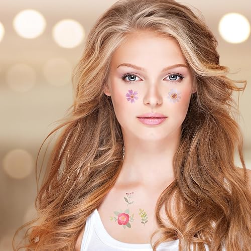 Miniatura 4 de 327 tatuajes temporales de flores para niñas, 109 estilos, falsos impermeables, lindos, rosas, flores, hojas, tatuajes, para adultos, cumpleaños,