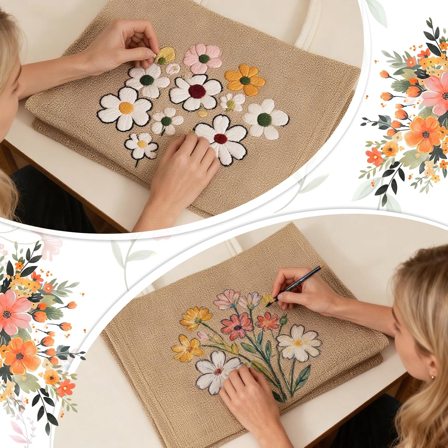 Burlap Jute Tote Bags with PE Lined Water-Resistant Interior, 13x9x5 Inch Reusable Bag for Beach, Shopping, Bridesmaid Gift - Image 2