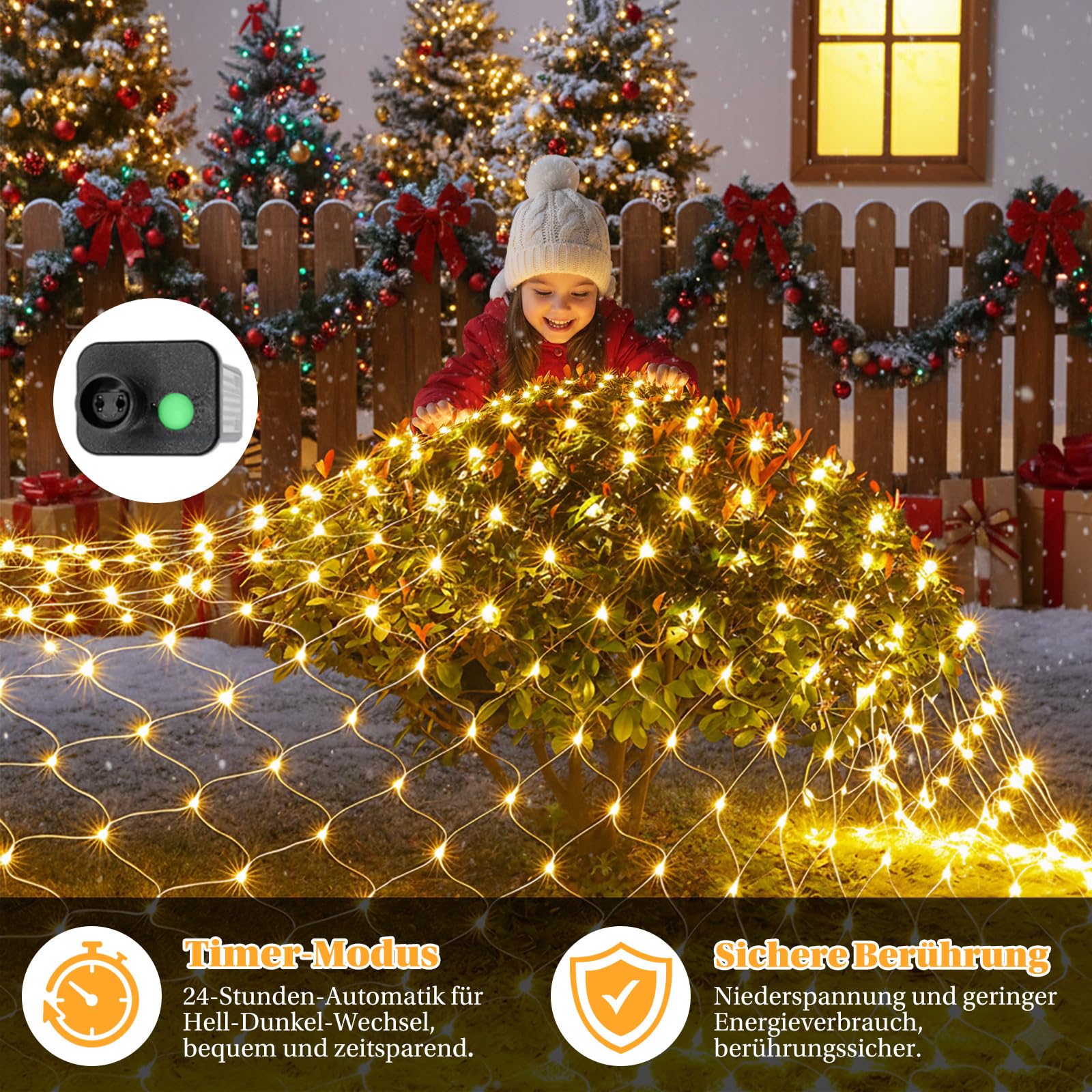 Lichternetz Außen Innen 6x4m, 660 LED Lichterkette Netz mit Timer 8 Modi Speicherfunktion, IP44 Lichtnetz für Büsche Garten Balkon Fenster Hochzeit Weihnachtsdeko, Warmweiß