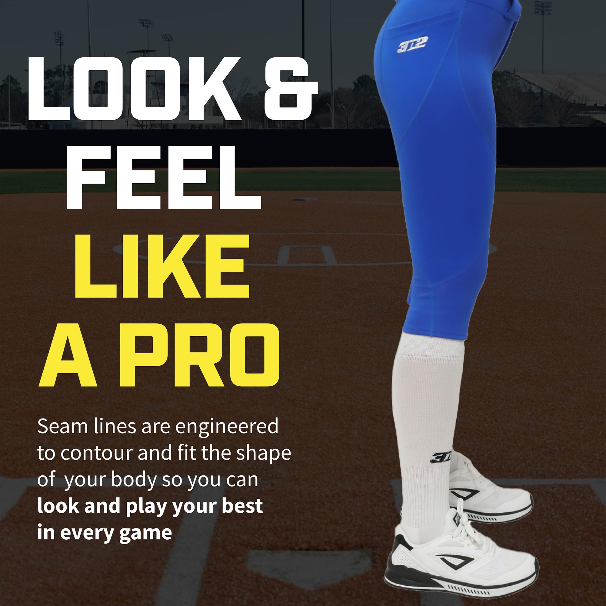 3N2 NuFit Pro 3/4-Softball-Höschen für Damen, Fastpitch Softball-Hose mit verstärkten Knien und Gleitzonen
