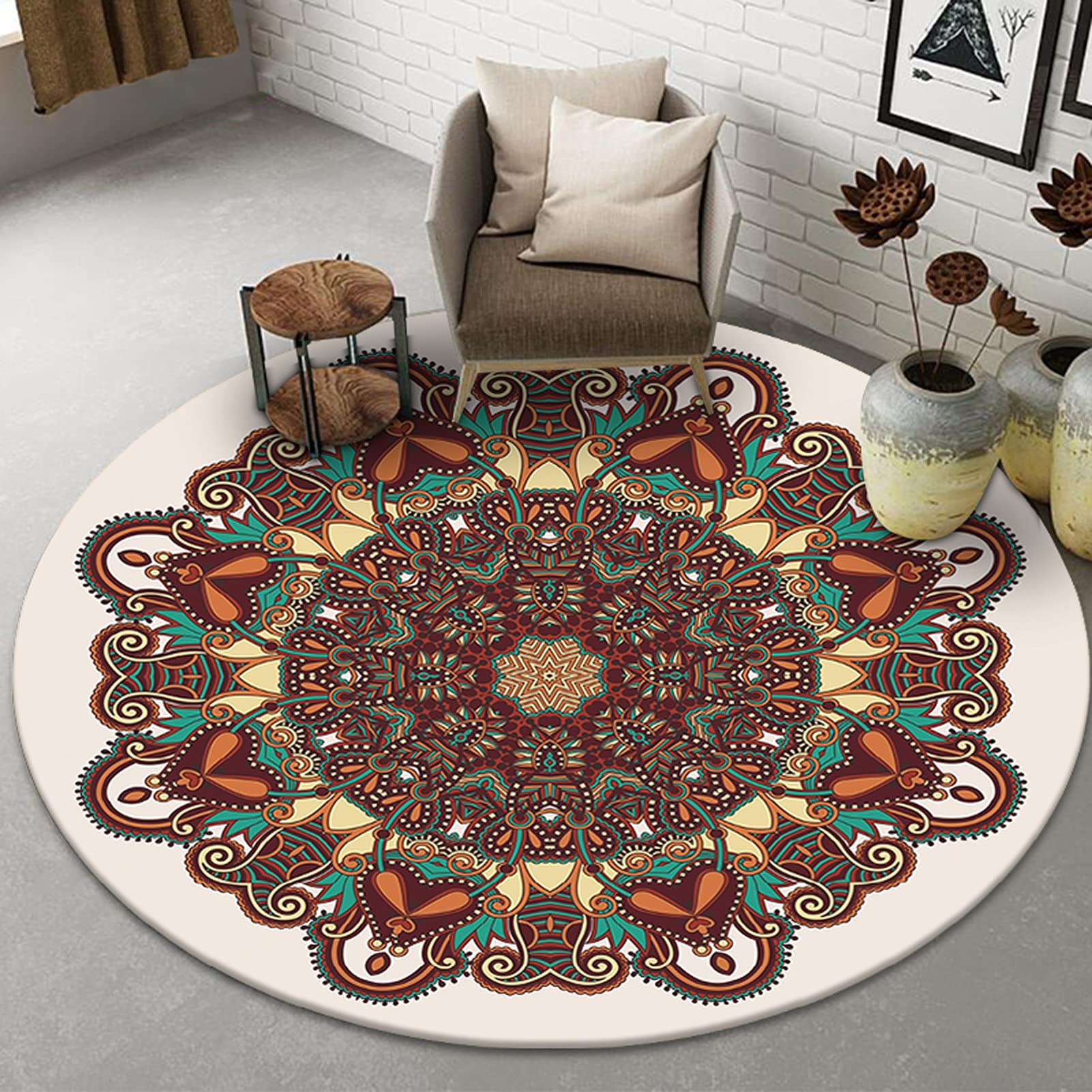 Tapis rond pour salon lavable et résistant aux chaises