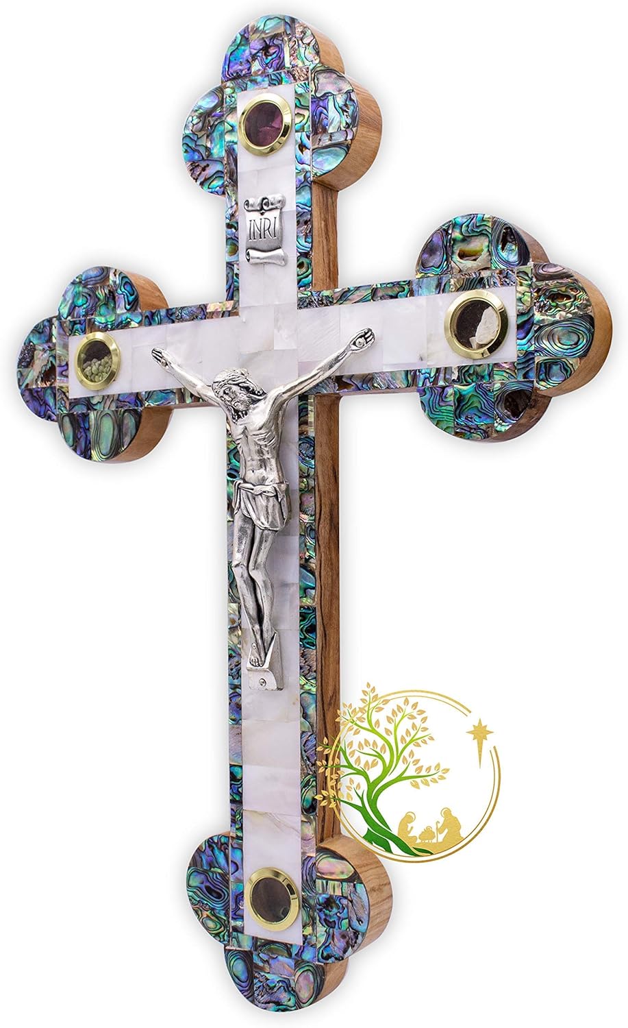 Extra Large crucifix | Mother of Pearl Large wall cross | Home wall décor - Religious gift Wooden crucifix