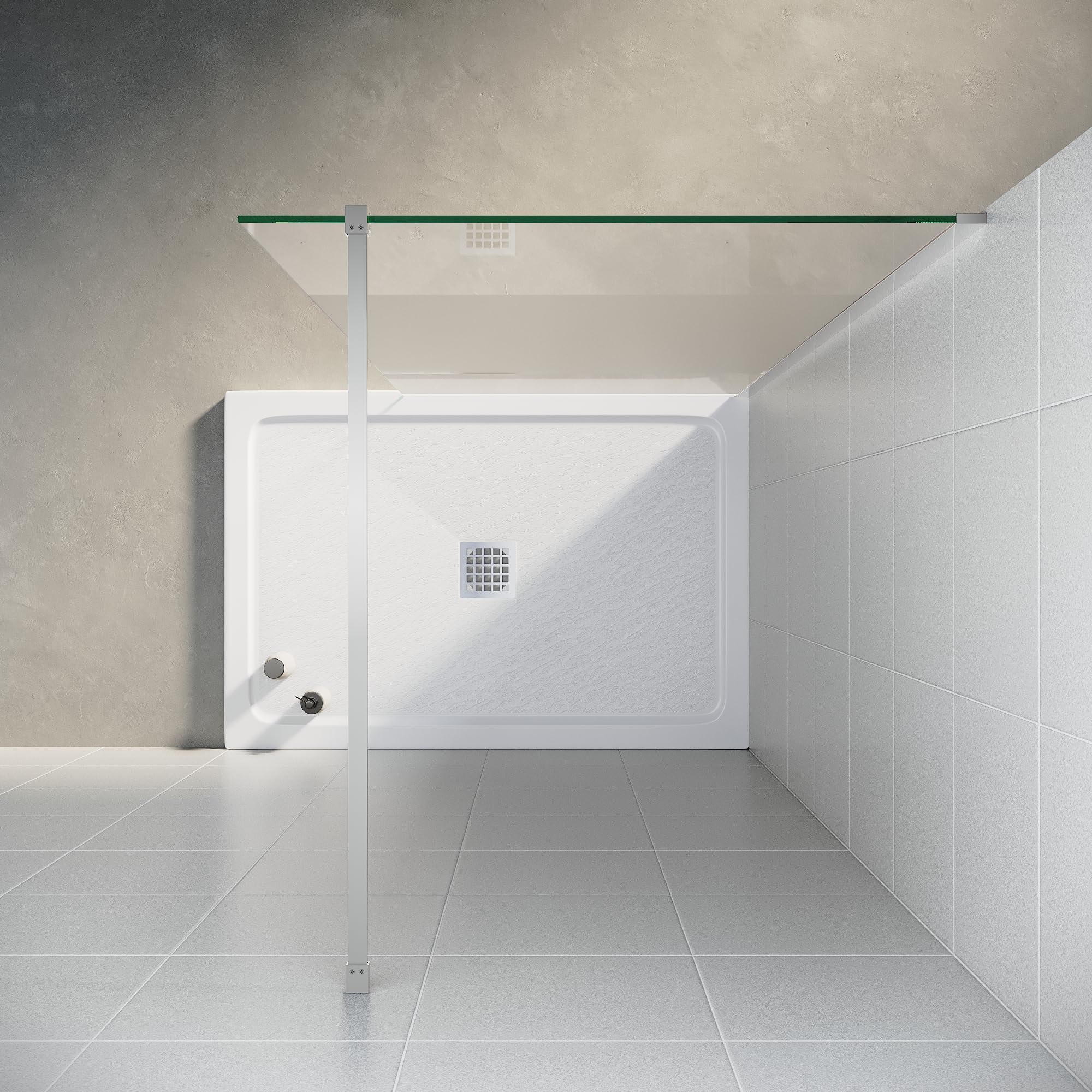 SONNI 1200 x 2000 mm Walk in kabina prysznicowa częściowo satynowana Kabina prysznicowa w zestawie 1200 x 900 mm kwadratowy brodzik i zestaw odpływowy 8 mm ESG Nano Glas
