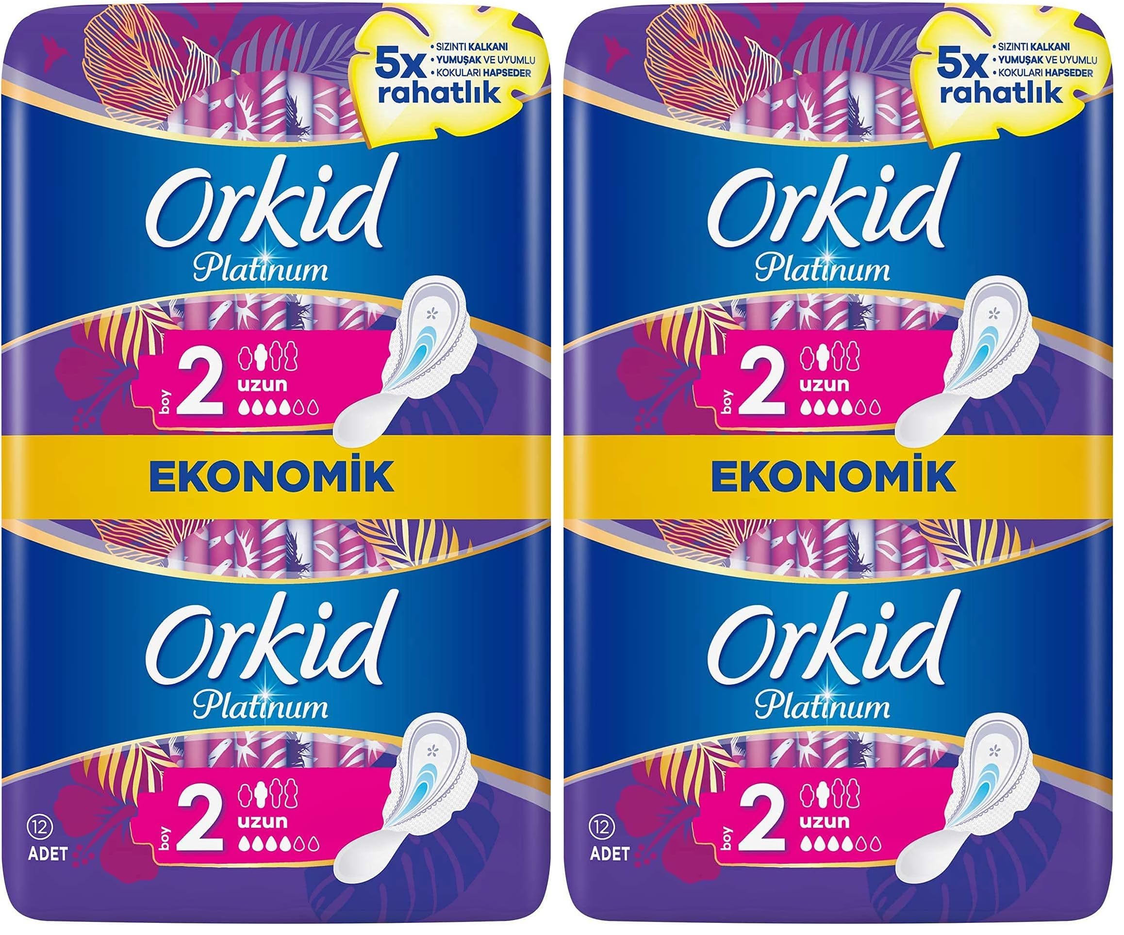 Orkid Platinum Hijyenik Ped Uzun Ekonomik Paket 12 Ped 2li paket