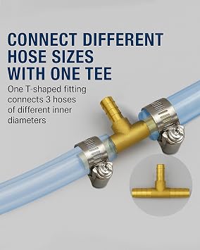 Brass Reducing Tee Hose Barb Fitting 3-Way T Adapter, 5/32 (4mm) to 1/4 (6mm) to 5/32 (4mm) Splicer Mender Reducing air Hose Repair kit for Pipe Line/Fuel/Air