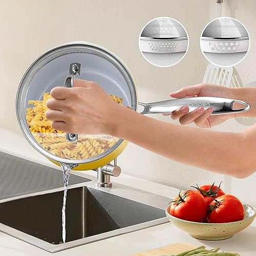 Miniatura 4 de Sartén antiadherente de 2 cuartos de galón con tapa, cacerola de cerámica, olla pequeña no tóxica, sin PTFE ni PFOA, apta para horno y compatible