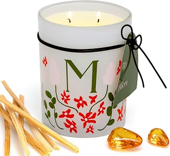QUALIA Scented Candle 17.5 oz Large Tumbler with Dual Wicks, 110-Hour Burn Time, Long-Lasting Fragrance, Ideal for Home Decor or Holiday Gifting Letter M, Amber & Wood