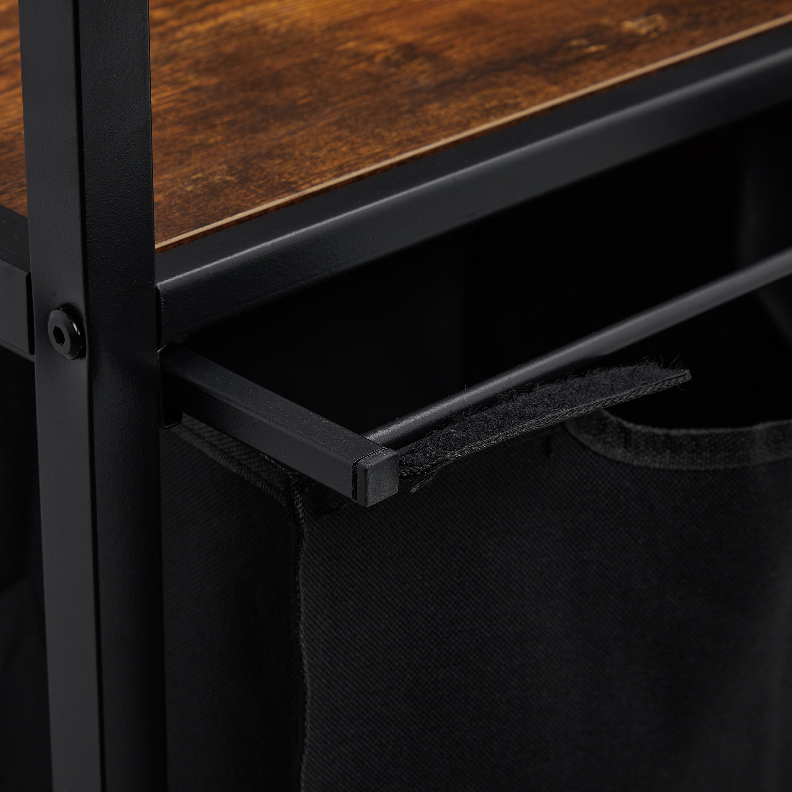 Relaxdays Mueble para Ropa Sucia, 2 Cestos Extraíbles, Estantería Colada con Ruedas, Diseño Industrial, Negro y Marrón