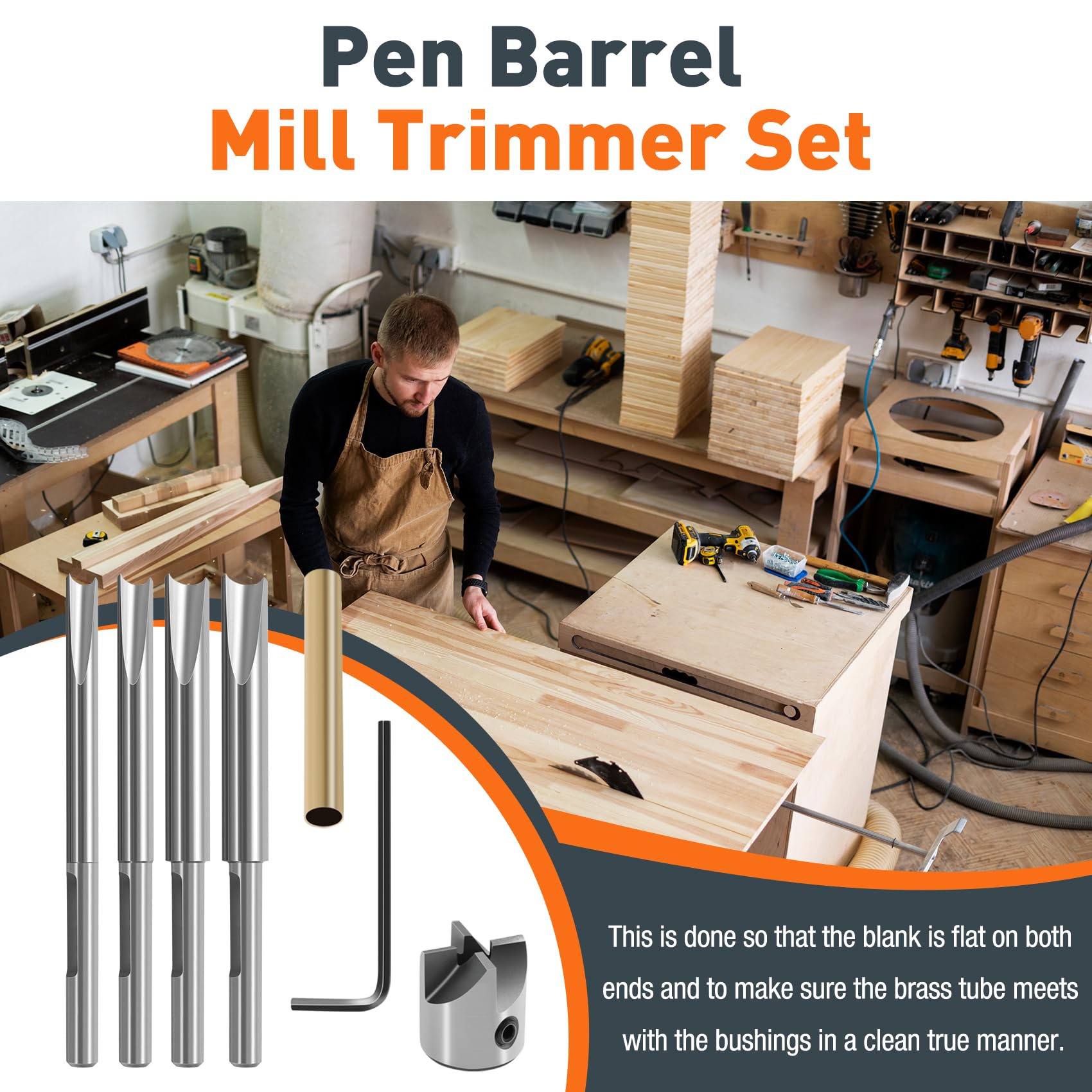 Sknrlko Pen Making Kit - Wood Turning Mandrel & Pen Holder Trimming Set, Silver - Image 2