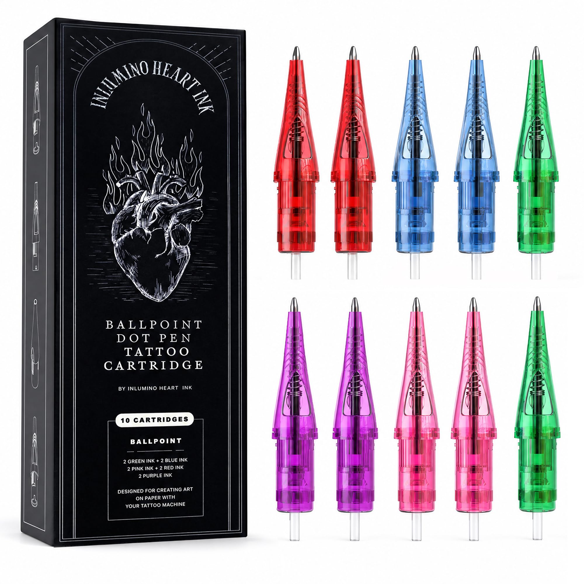 Amazon.com: Inlumino Heart Ink Ballpoint Dot Pen Tattoo Cartridges