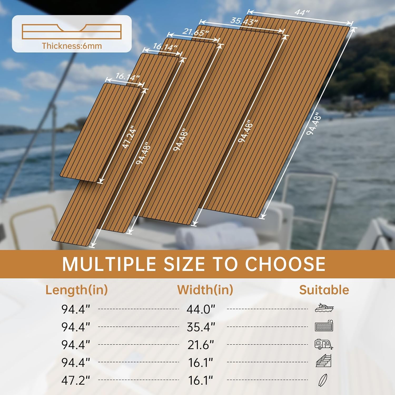 EVA Foam Boat Decking 94" x 45" Self-Adhesive Non-Slip 6mm Camo Marine Deck for Yacht Jet Ski Kayak Fishing