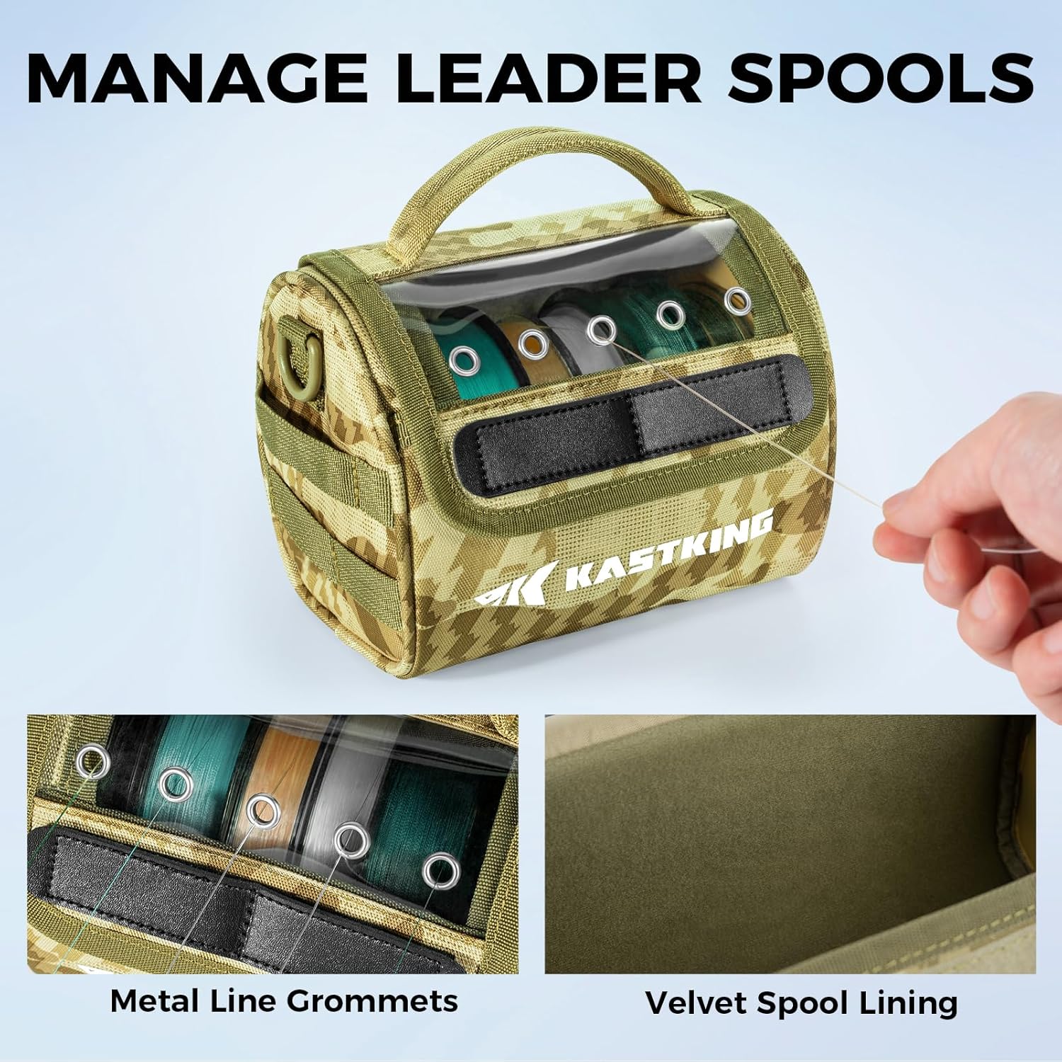 KastKing BaitSpace Line Management Bag, Fishing Line Storage Bag with Water Resistant Nylon, Clear View Window, Removable Divider, Tangle-free Leader Line Holder