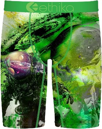 Ethika Men’s Boxer Brief, Knee Length, 4-Way Stretch Performance Underwear with Graphic Prints - Emerald Orbit