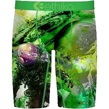 Ethika Men s Boxer Brief, Knee Length, 4-Way Stretch Performance Underwear with Graphic Prints - Emerald Orbit