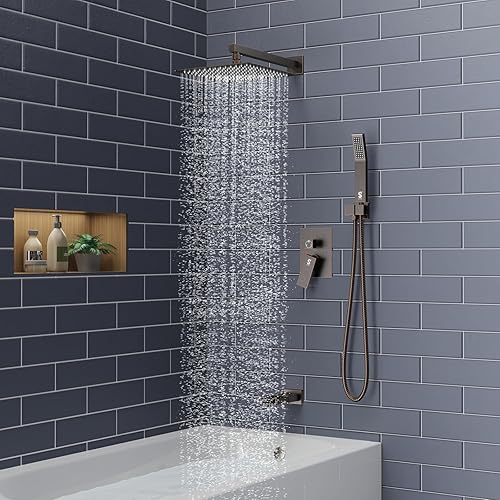 Miniatura 2 de SR SUN RISE Juego de grifo de bañera de metal de 16 pulgadas, sistema de ducha con boquilla de bañera, cabezal de ducha de lluvia cuadrado y