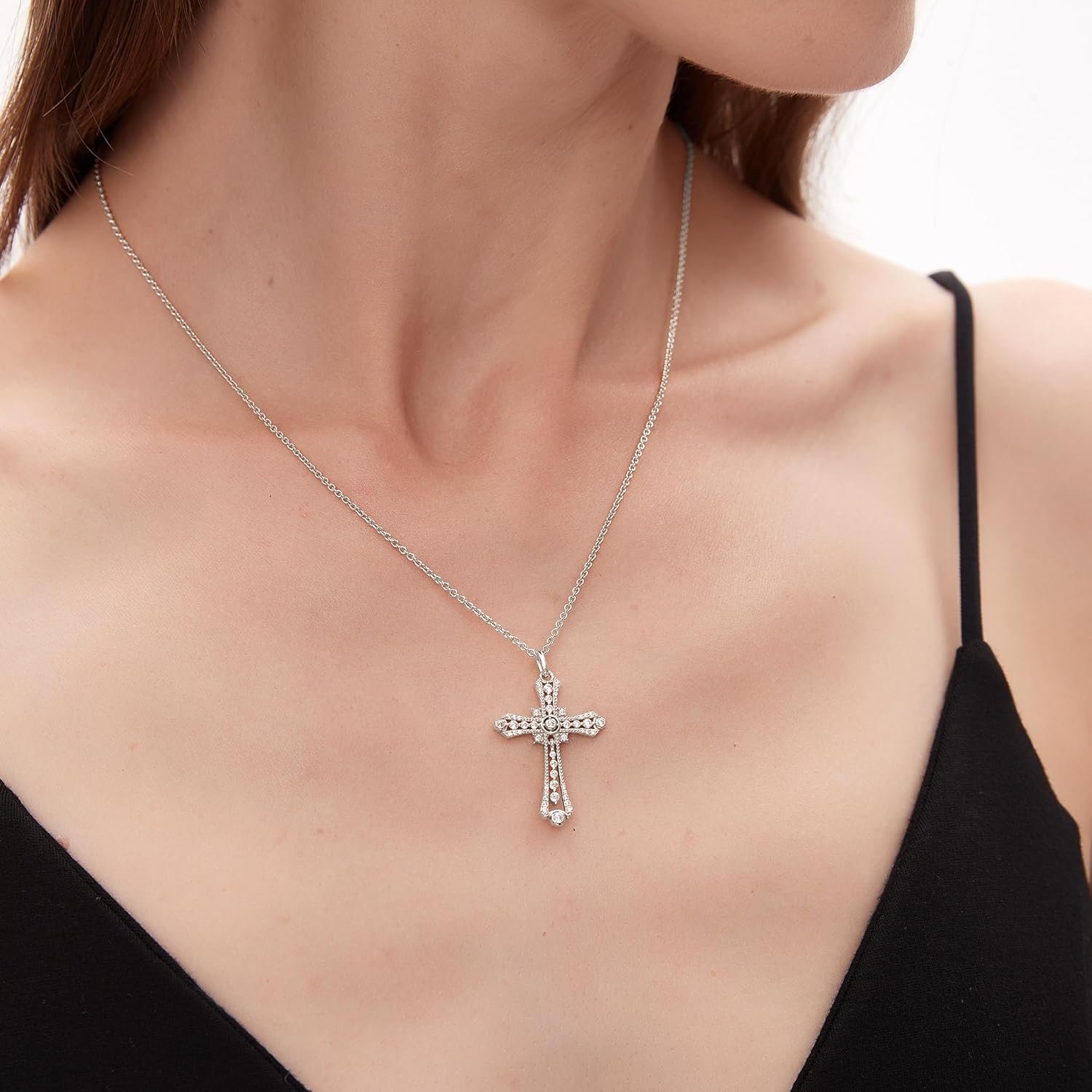 E Cross Necklace for Women, 18K Yellow or White Gold Plated Sterling Silver Cross Pendant - Birthday Anniversary Valentine's Day Religious Christian Jewelry Gifts for Her Women Wife Girlfriend Mom - Image 5