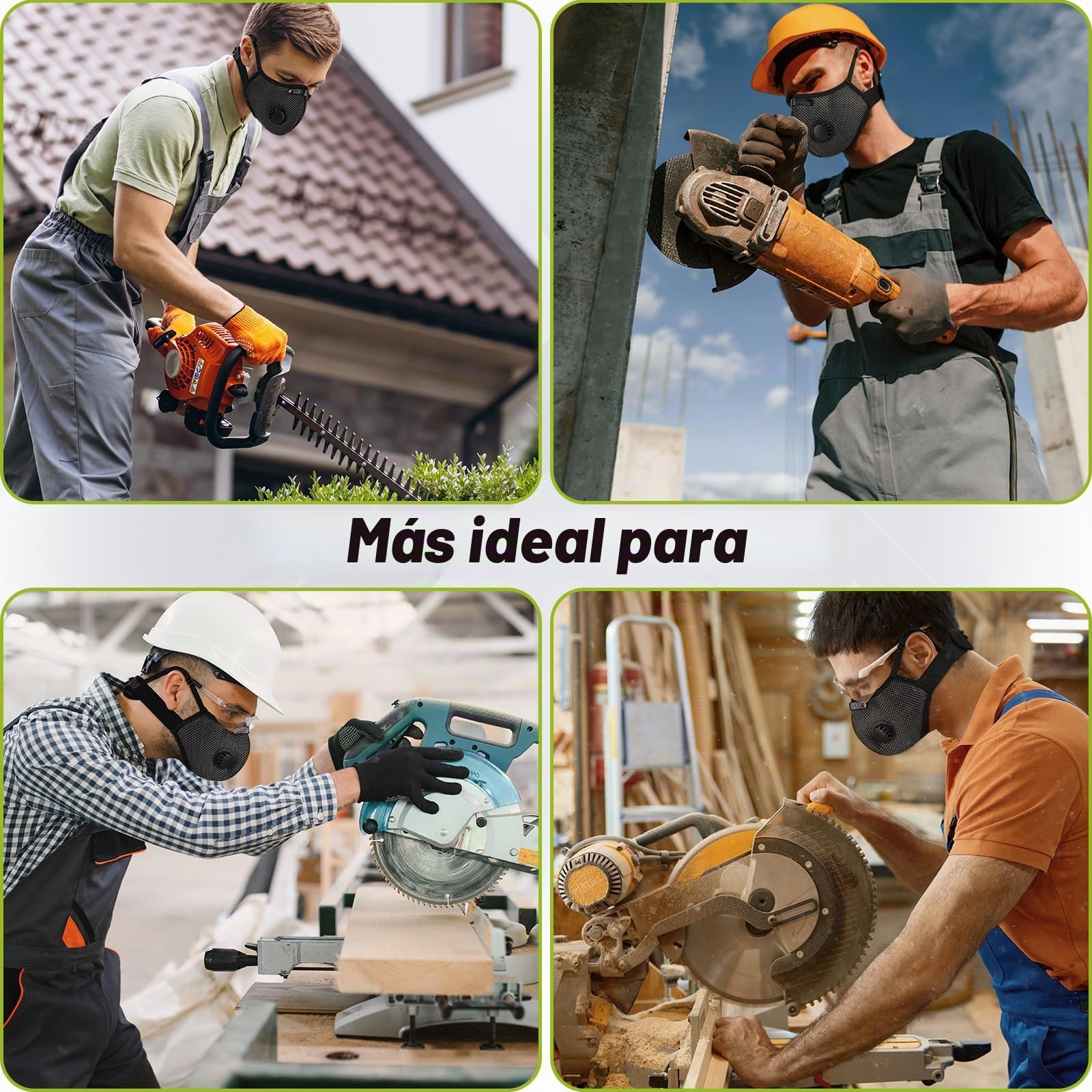 BASE CAMP Máscara antipolvo M Plus mejorada plateada y negra, máscara respiradora reutilizable con 6 filtros de carbón activado, máscaras de trabajo de seguridad para carpintería, construcción, patio,