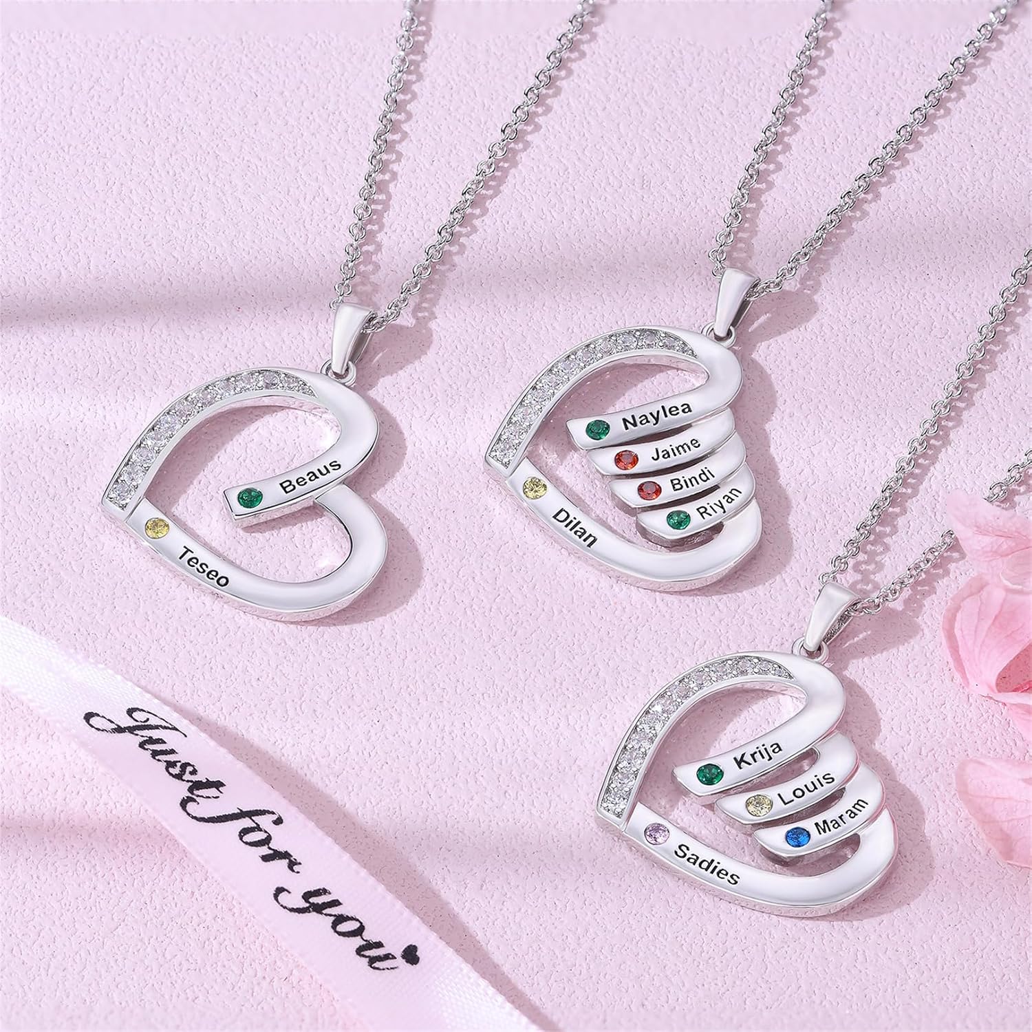 LucySky 925 Sterling Silver Mother Necklace with 1-4 Birthstones, Custom Necklace for Women, Personalized Christmas, Birthday Day, Mother's Day Gift for Wife, Girlfriend, Grandma