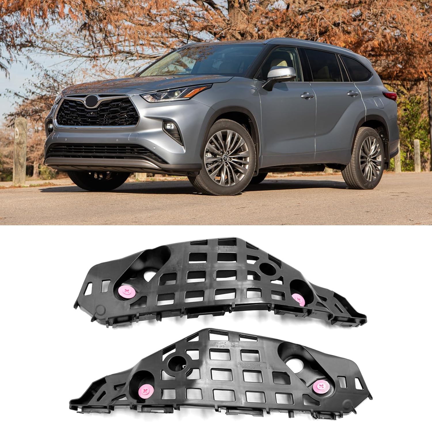 Yumzeco 2PCS Compatible with Toyota Highlander Front Bumper Brackets 2020 2021 2022, Left and Right Side Highlander Plastic Bumper Retainers Replace for 521450E100 521460E100 (Will NOT Fit XSE Models)