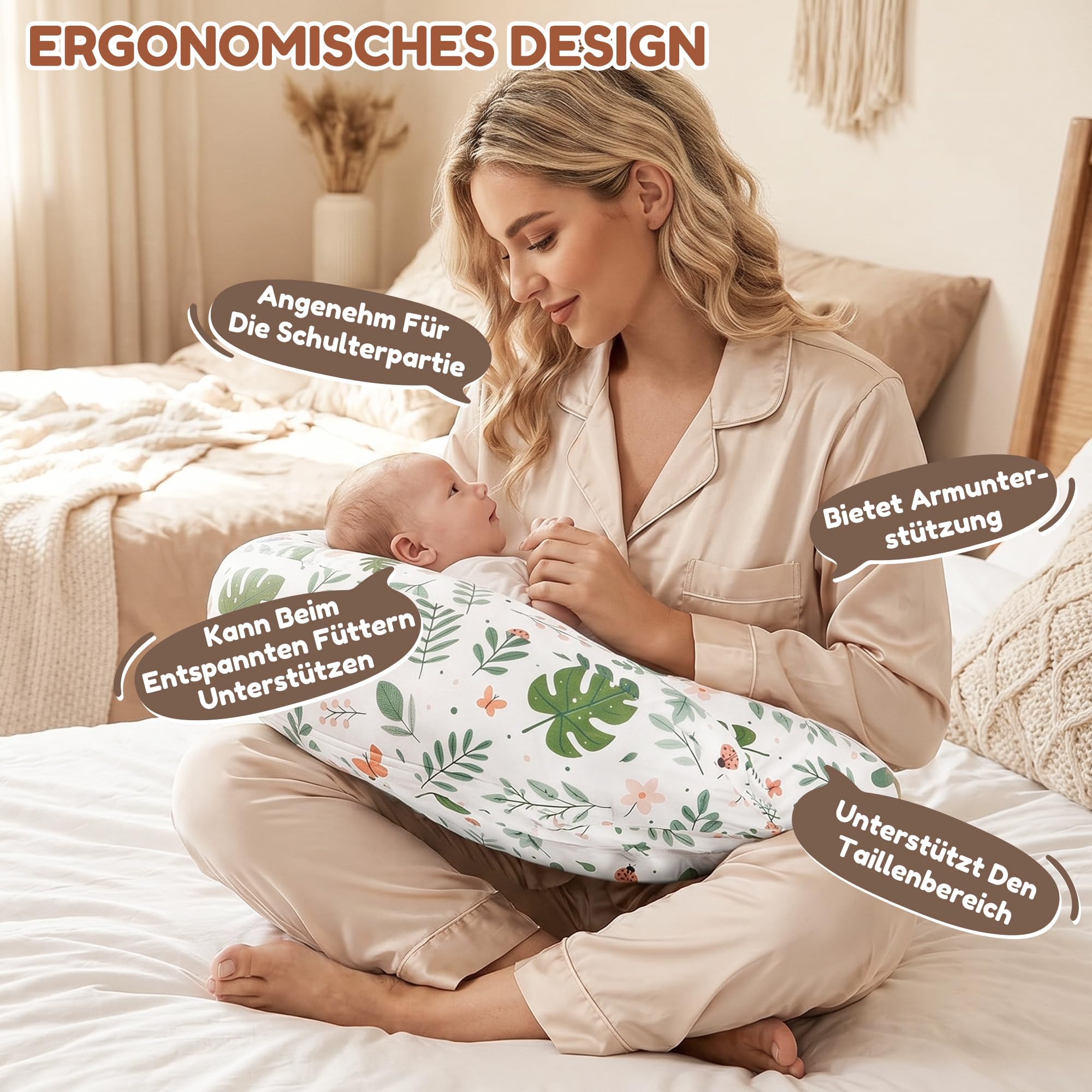 Ergonomisches Stillkissen mit erhöhtem Schutzrand, Stillkissen mit abnehmbarem und waschbarem Bezug, Verstellbarer Hüftgurt, Für Verschiedene Körpergrößen und -Formen, Dunkelgrün