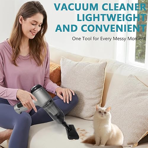 Miniatura 7 de Aspirador de mano inalámbrico - Potente succión de 15,000 PA, aspiradora de automóvil sin escobillas para pelo de mascotas, limpiador portátil para