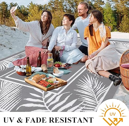 Miniatura 5 de Bsmathom Alfombra impermeable para exteriores, 9 x 12 pies, grande, reversible, bohemio, de plástico, para patio, terraza, camping, para interiores