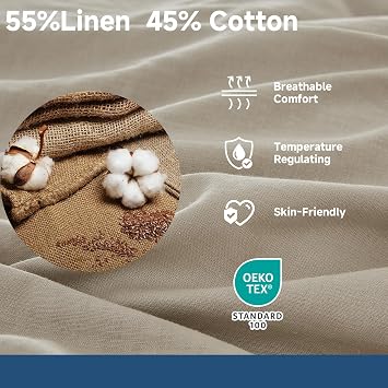 Simple&Opulence Double Duvet Cover with 2 Pillowcases,Soft Cotton Linen Duvet Cover,Double Bedding Set with Button Closure,Hypoallergenic Luxurious Breathable Quilt Cover Set,200x200cm,Khaki