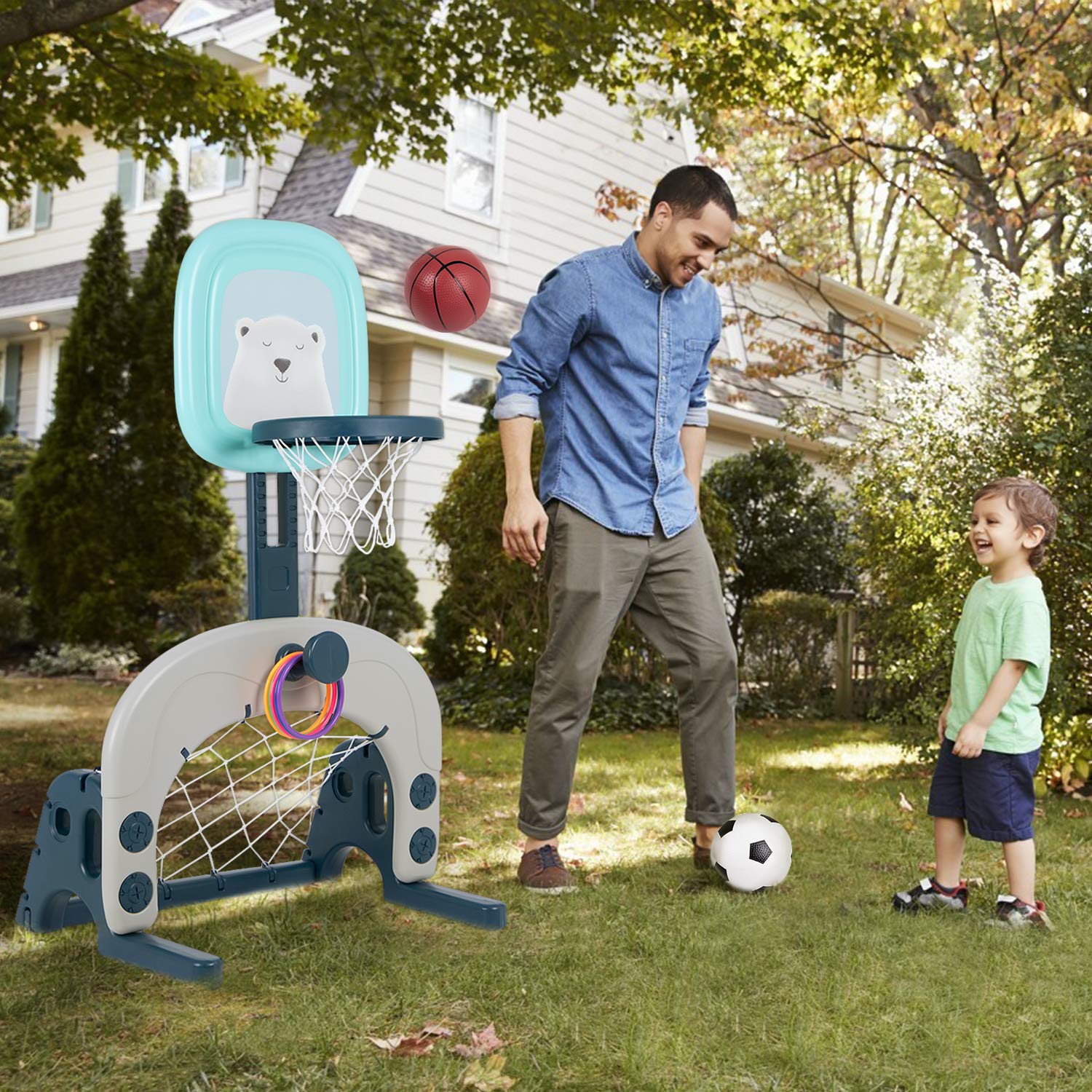 Hello-5ive Set di cestini da Basket per Bambini, 3 in 1, Regolabile in Altezza, per cancello da Calcio, per Bambini, Sport per Ragazzi e Ragazze, Adatto per Interni