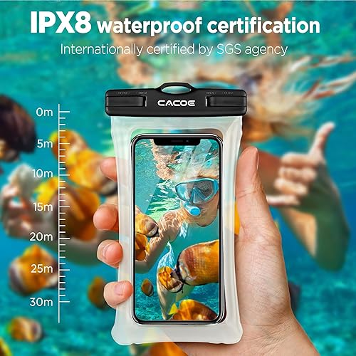 Miniatura 5 de CACOE Flotable Funda flotante universal impermeable para teléfono, 2 unidades de hasta 7.0 pulgadas, bolsa para teléfono con cordón ajustable para