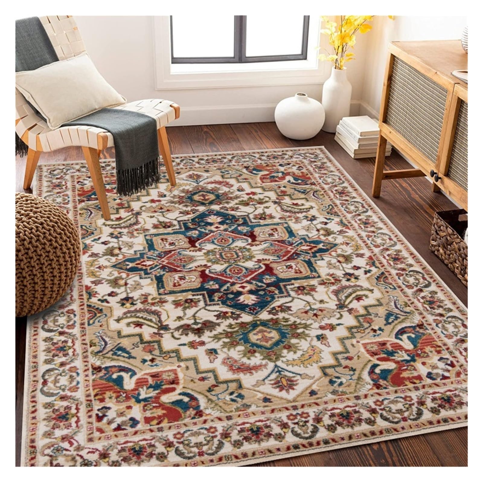Tapis de salon à poils ras vintage et antidérapant pour chambre