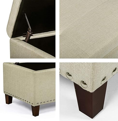 Miniatura 22 de Homebeez Banco otomano de almacenamiento de terciopelo copetudo, reposapiés con ribete de cabeza de clavo (azul) Azul,verde (ink green),Beige
