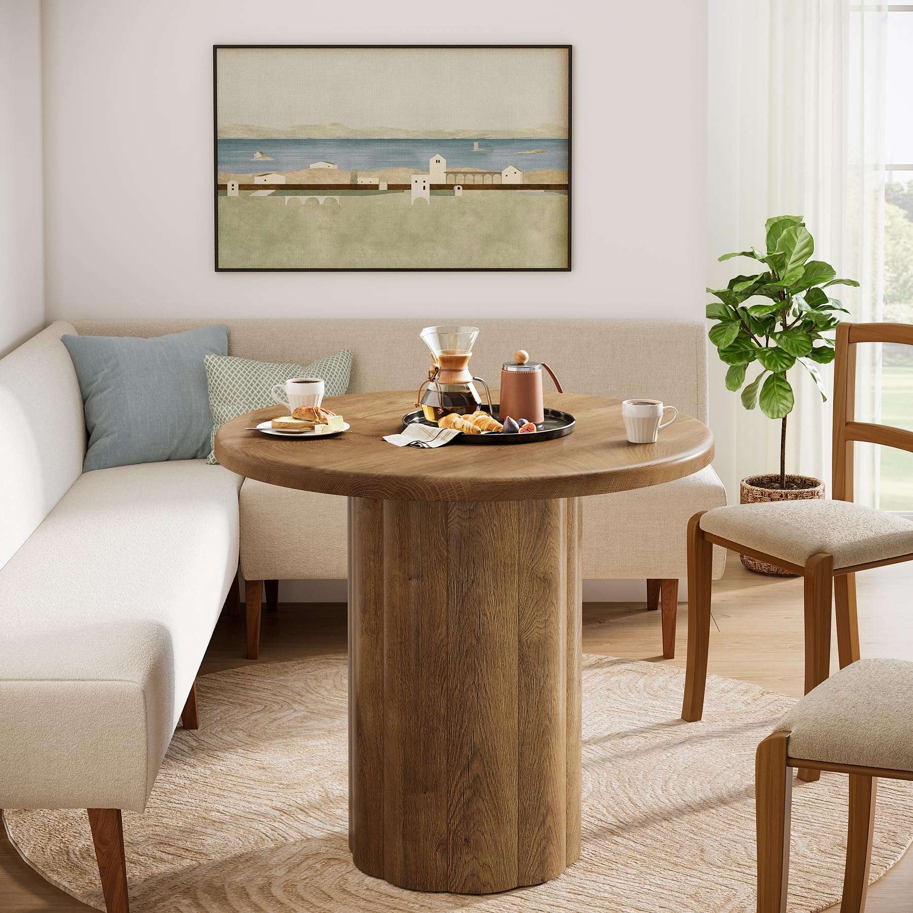 Tribesigns Table à Manger Ronde 80 cm pour 2-4 Personnes, Petite Table de Cuisine avec Base Solide pour Salle à Manger, Salon (Marron)