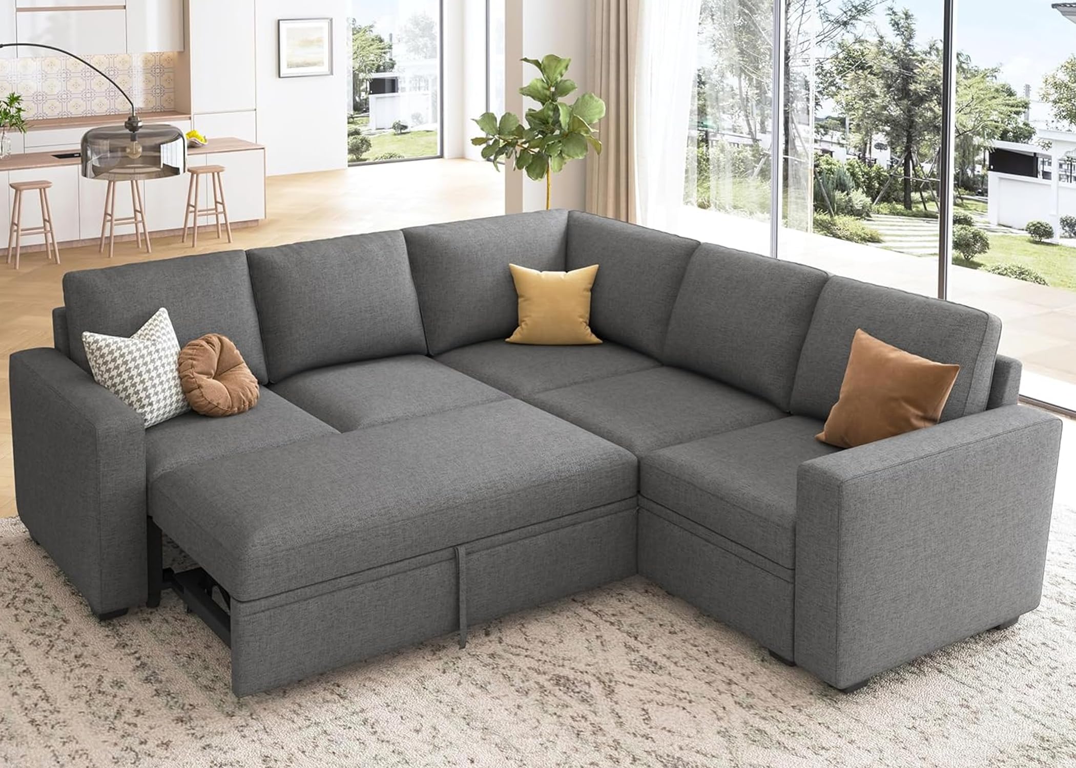 Photo 1 of ****PARTIAL SET - BOX A ONLY**** HONBAY Sectional Sleeper Sofa with Pull Out Bed, L Shaped Couch with Storage Seat, Modular Sectional Couches for Living Room, Dark Grey