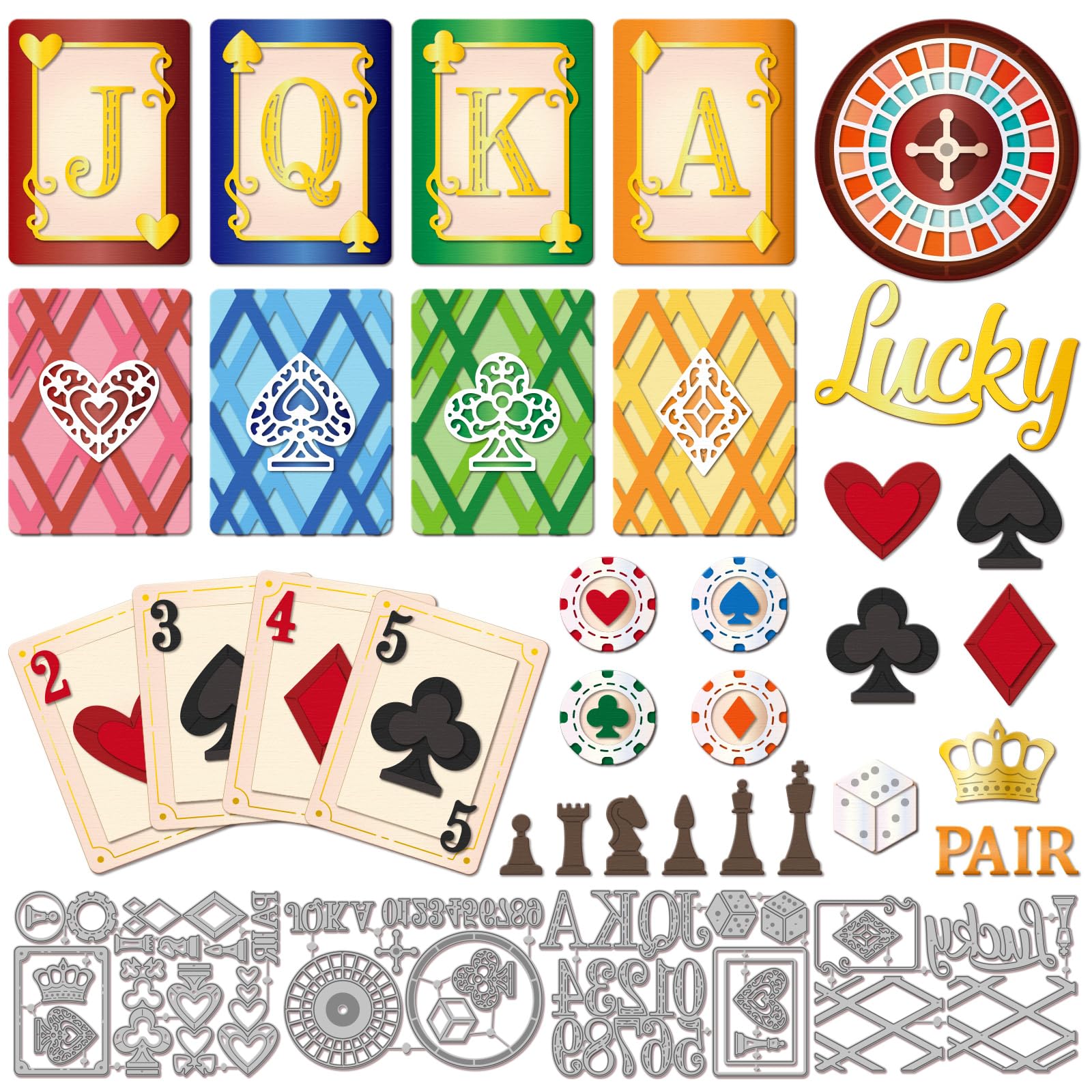 GLOBLELAND Overlay Playing Pocker Cards Cutting Dies for Card Making Turntable Die Cuts Chess Pieces Metal Border Die Cut Dies Stencils for DIY Scrapbooking Embossing Photo Album Craft Decor