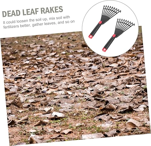 Miniatura 6 de 2 rastrillos de jardín de plástico para hierba y hojas muertas, herramientas prácticas de jardinería para el cuidado del césped, rastrillos de mano