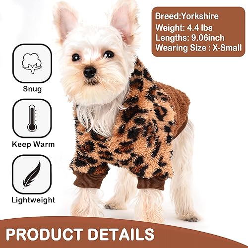 Miniatura 10 de Yikeyo Sudadera con capucha de leopardo para perro, sudadera de forro polar para perros, ropa de invierno para mascotas, abrigo con capucha para