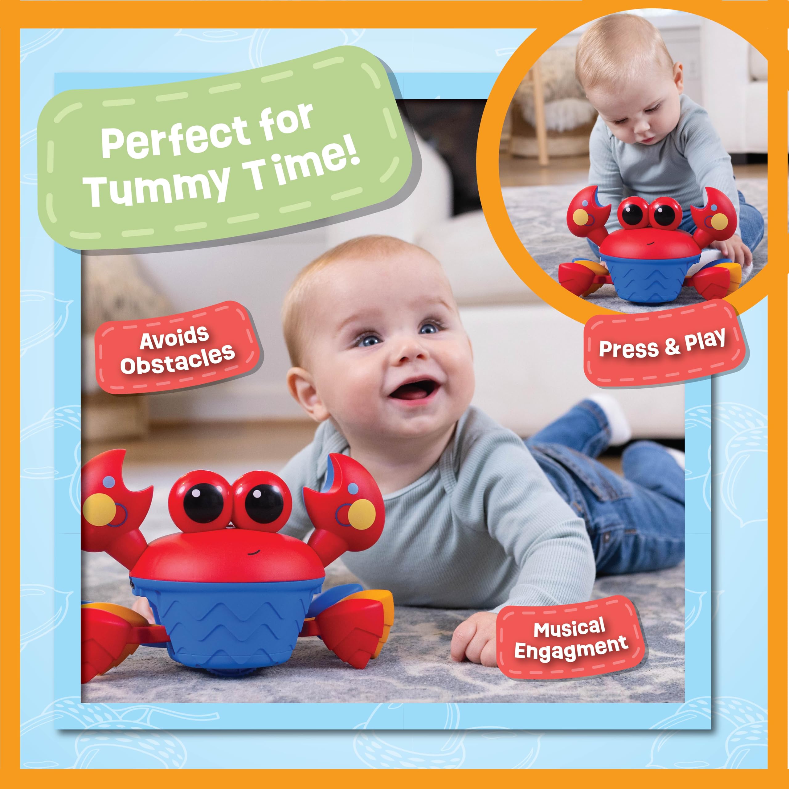 Musical Crawling Crab Toy for Babies & Toddlers - Encourages Crawling, Walking, Tummy Time, Active Play & Motor Skill Development – Interactive Activity Toy with Music for 6 Months & Up