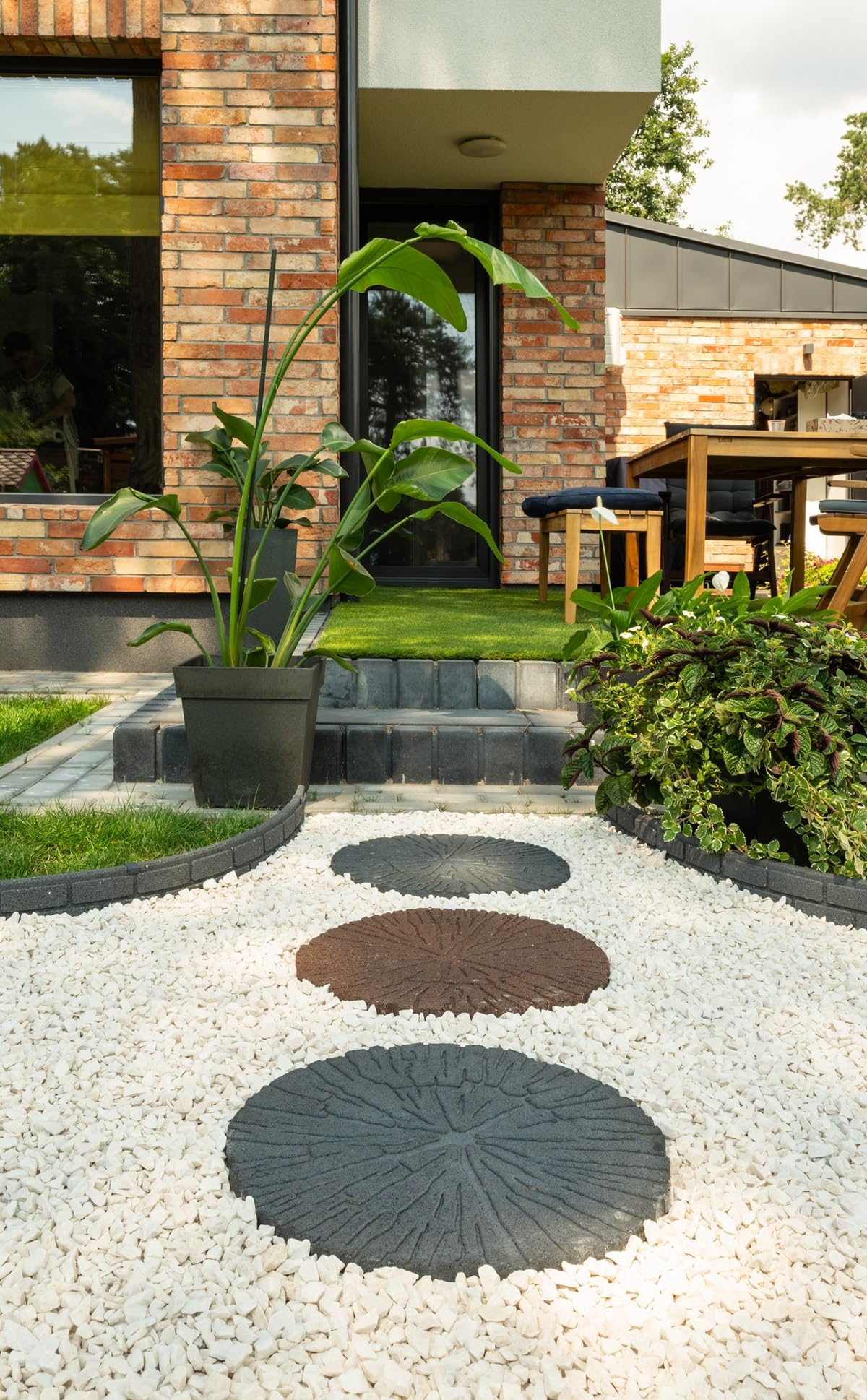 Trittstein, Gartenplatte 2 Stück, Gehwegplatte in Baumstammoptik, Beetplatte, Baumscheibe aus recyceltem Gummi