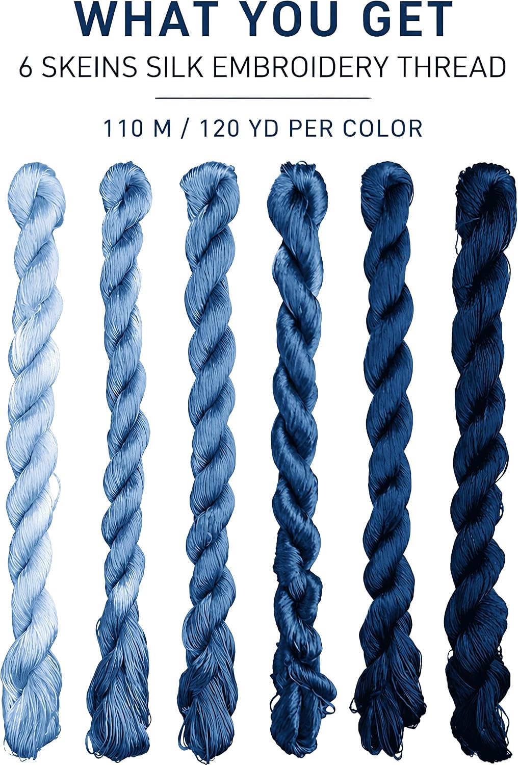 Natural 100% Silk Thread, Handmade Embroidery Thread Silk Floss 6 Colors 110m Each (118)