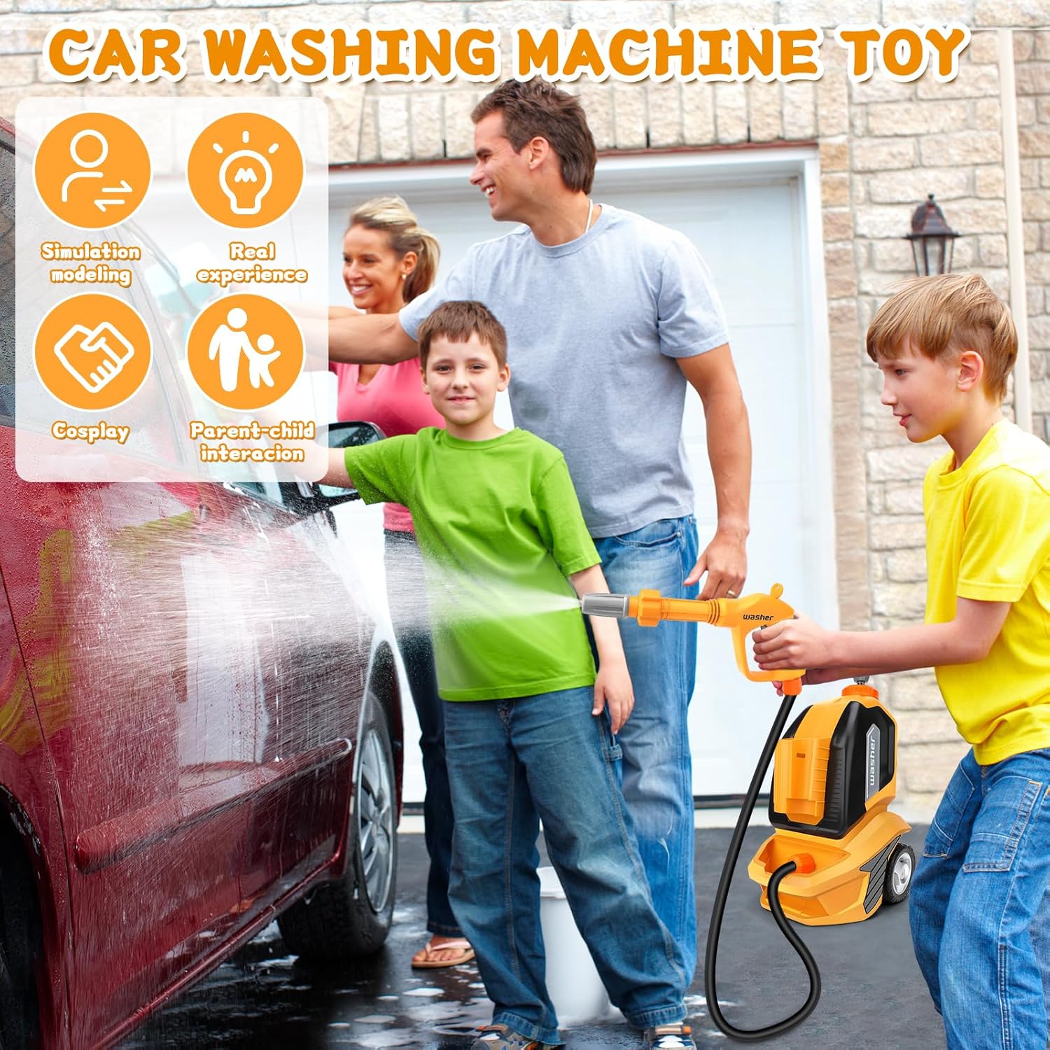 deAO Kids Clean Car Wash Toy with Scraper Sponge Towel,Rag,Toddler Pretend Play Tools Role Playing Toy Kids Cleaning Set Gift for Boys Girls